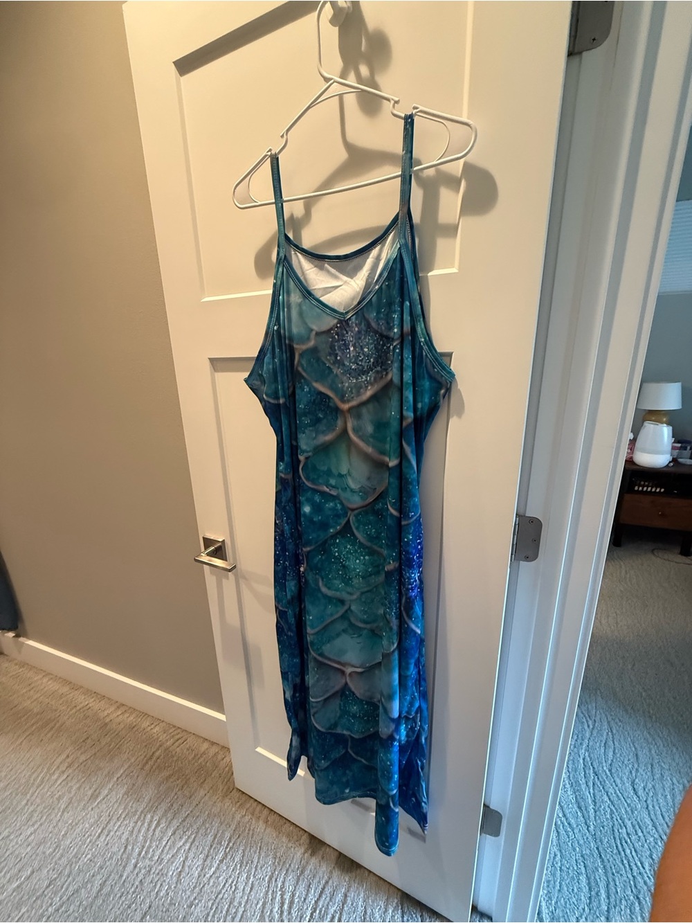 Women's Blue Mermaid-Print Slip Dress